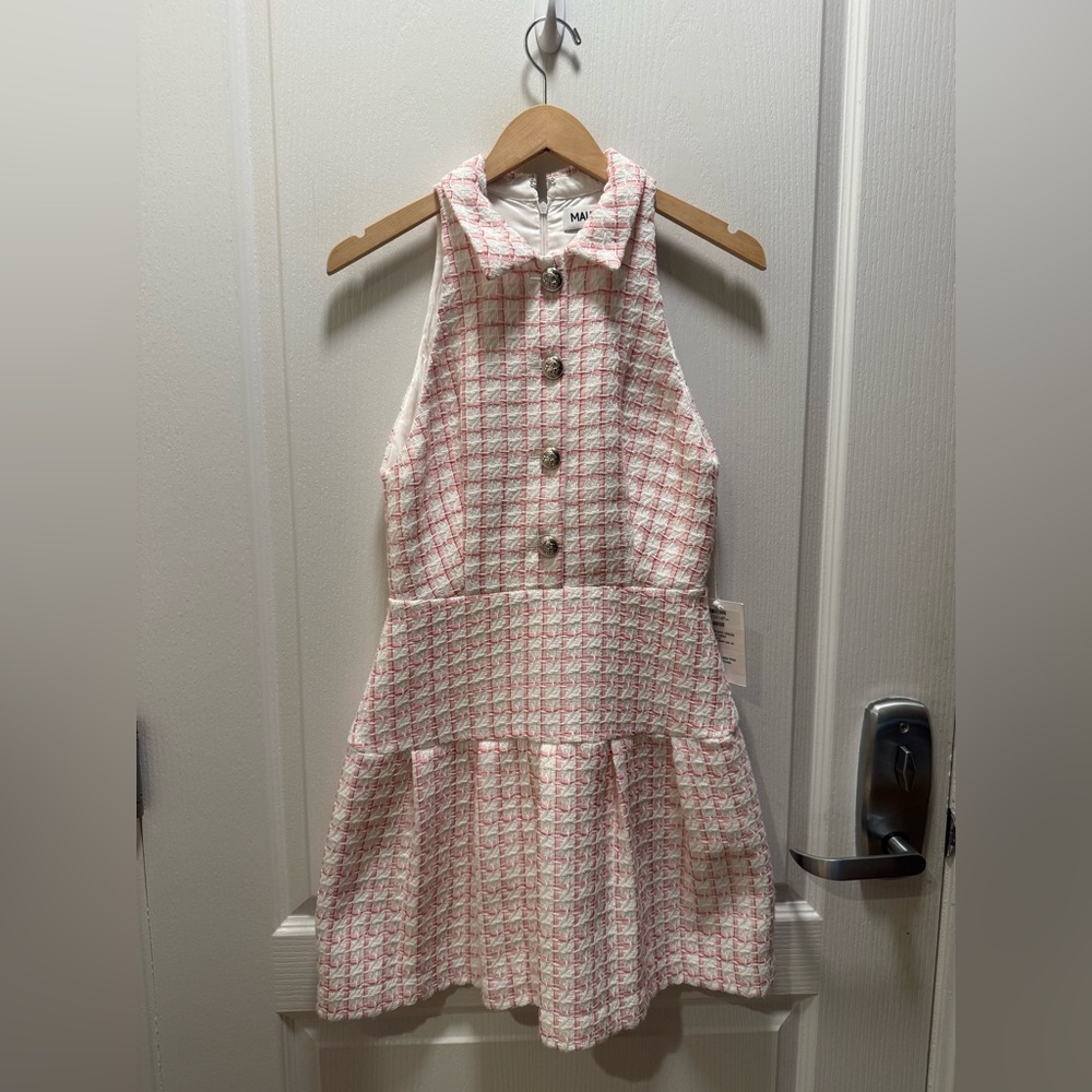 MAUDE CLUB Anderson Tweed Halter Polo Mini Dress in Pink Tweed Size S NWT - Picture 8 of 10